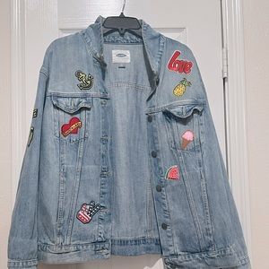 Oversized Denim jacket with patches-Womens size L from Old Navy
